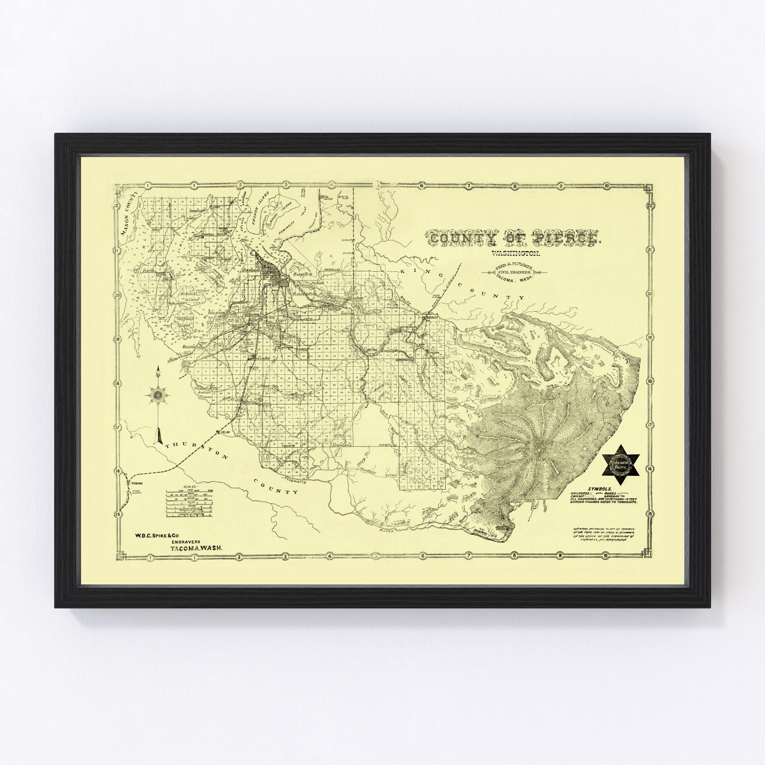 Vintage Map of Pierce County, Washington 1890