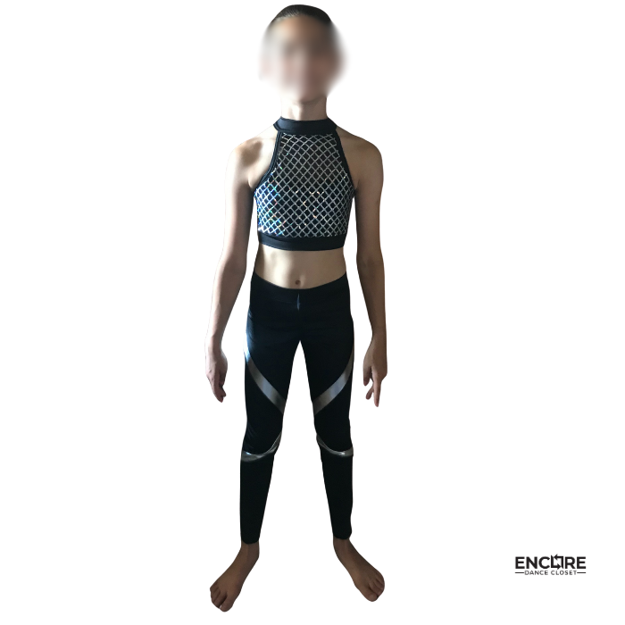 Silver Grid Crop & Black Pants