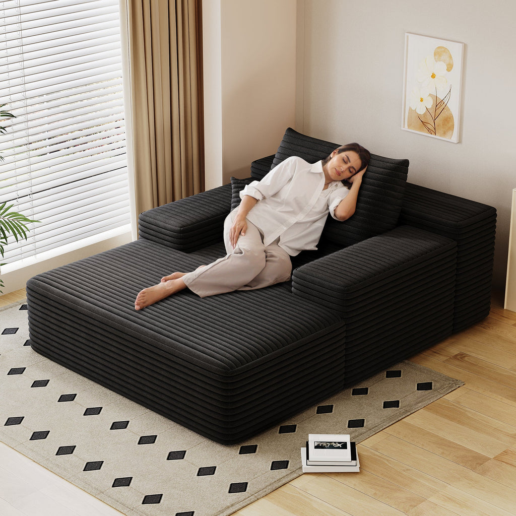 Modern Sofa bed  lounger for moviebonus room,No Assembly Required,Black(Plush Corduroy Fabric)