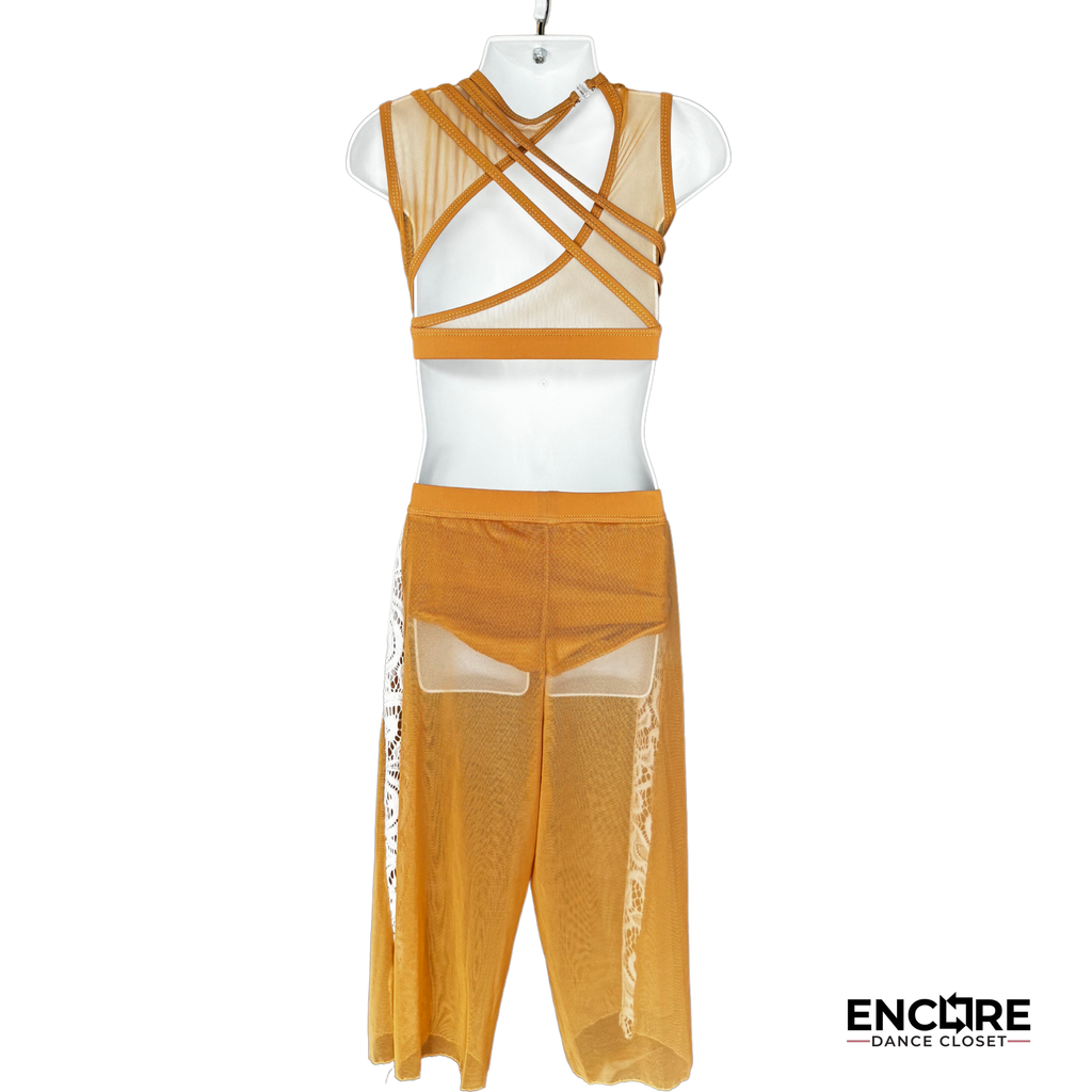 Elegant Two-Piece Nude and White Lace Costume