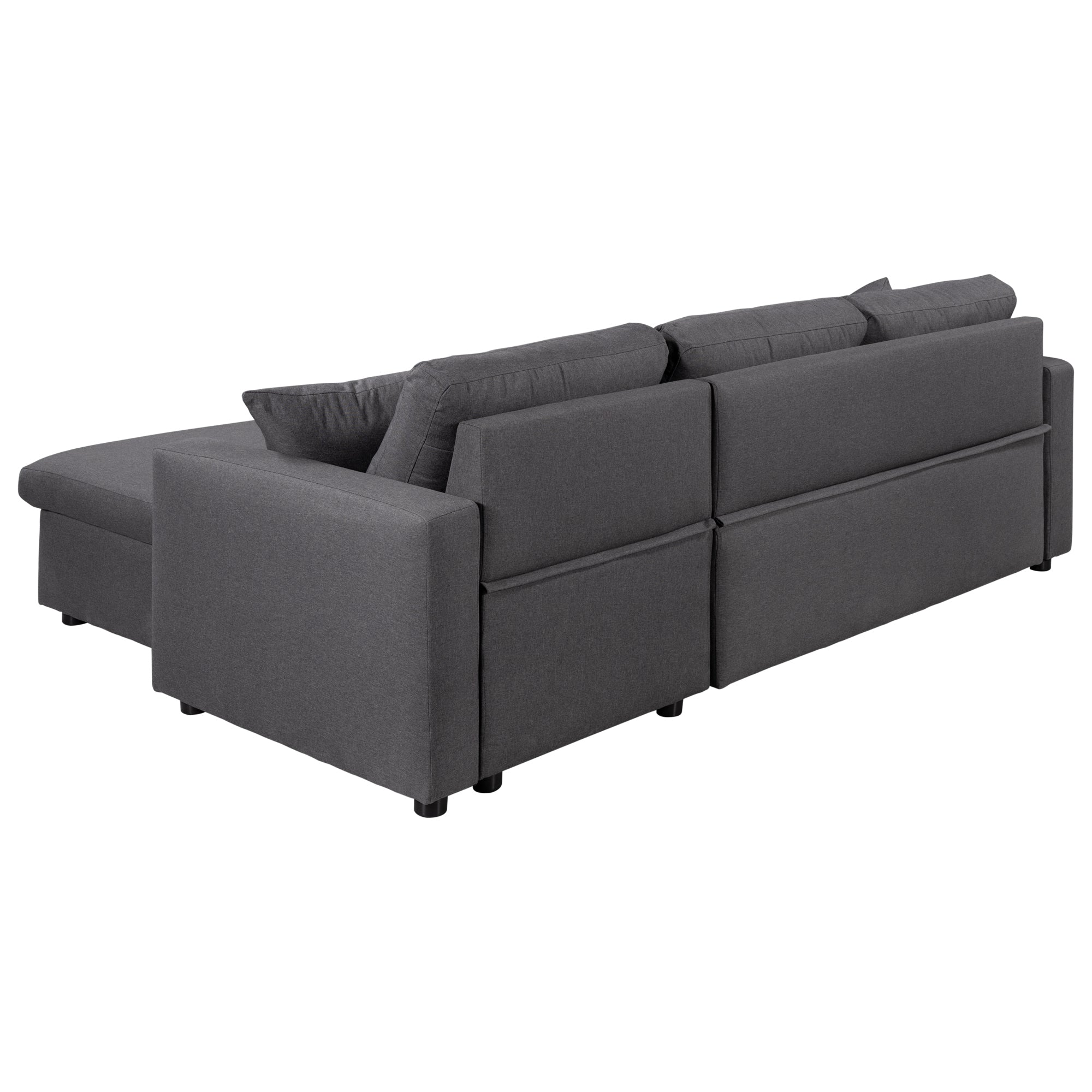 U_STYLE 87.44' Upholstery Sleeper Sectional Sofa Grey with Storage Space, 2 Tossing Cushions