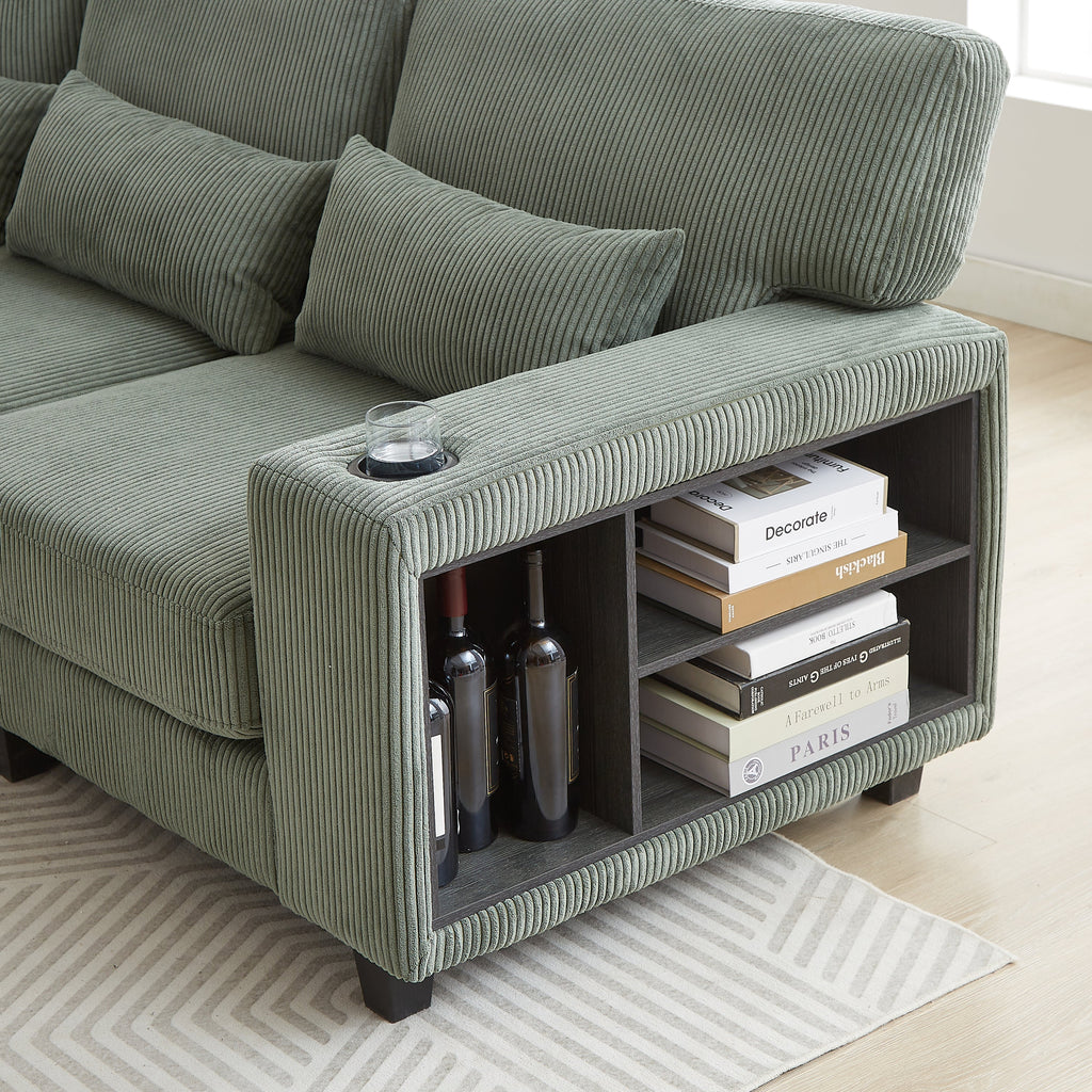 102.75*102.75' L-Shaped Modular Sectional Sofa, Modern Corduroy Sectional Sofa, Arm with Storage With Cup Holder 5-Seat Convertible Sectional Sofa for Living Room, Bedroom, Lounge and Projection Room