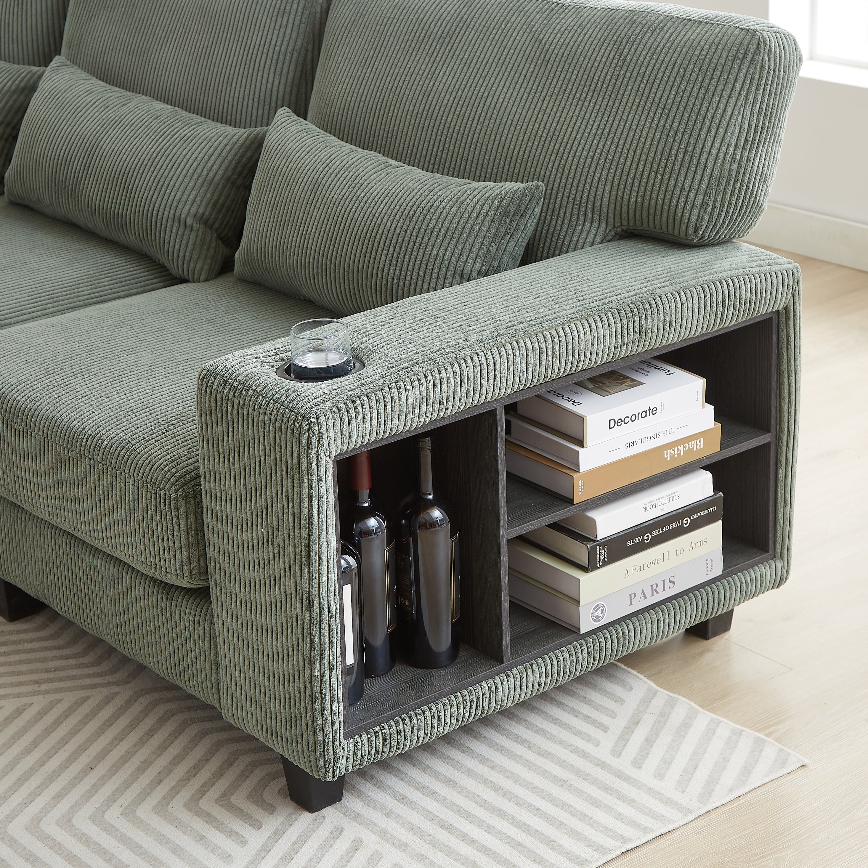 102.75*102.75' L-Shaped Modular Sectional Sofa, Modern Corduroy Sectional Sofa, Arm with Storage With Cup Holder 5-Seat Convertible Sectional Sofa for Living Room, Bedroom, Lounge and Projection Room