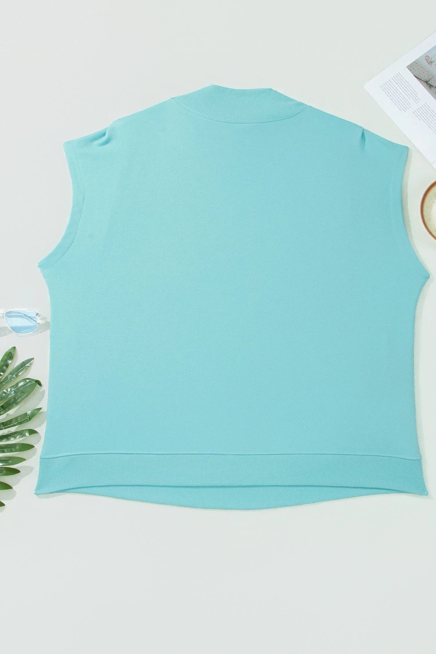 Plus Size Solid High Neck Cap Sleeve Top
