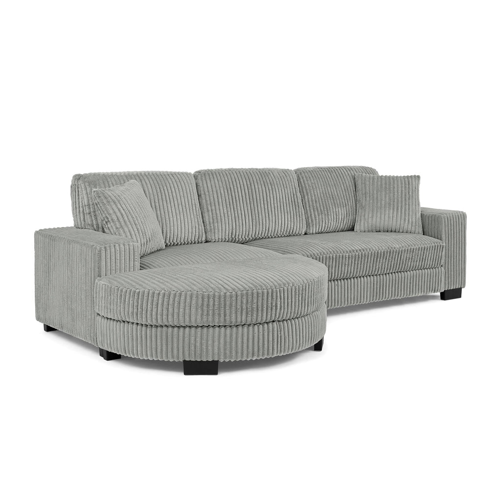 Corduroy Tufted Upholstered Sleeper Sectional Sofa, L-Shaped Modular Convertible Sofa , The arc-shaped footstool can be placed freely on the left and right-Gray