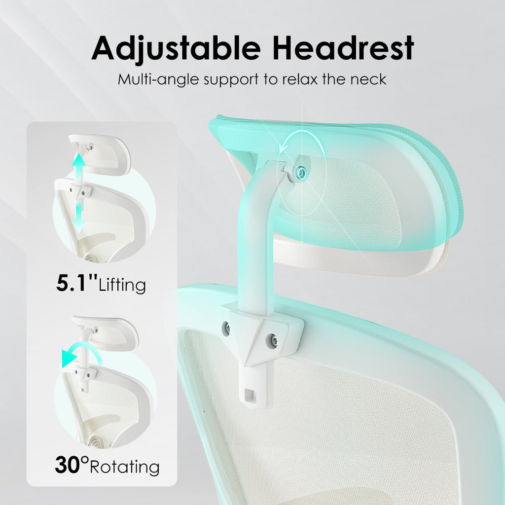 Ergonomic Office Chair, Home Office Desk Chair with Headrest, High Back Computer Chair with Armrests and Adjustable Lumbar Support for Home Office Study Room,White & White