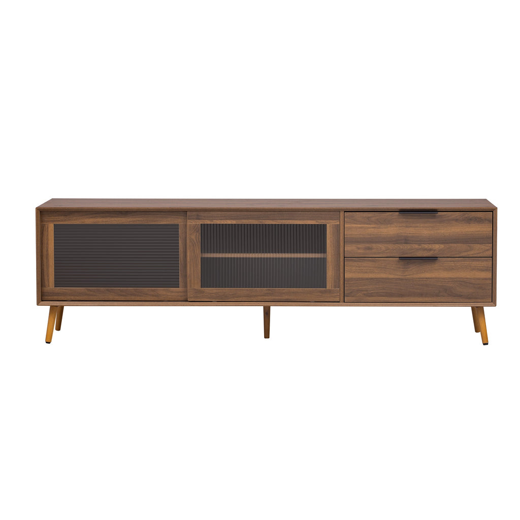Modern TV Stand for 75'+ TV, TV Console with 2 Glass Doors, Entertainment Center with 2 Drawers & Storage Cabinet, 70' Media Console Table for Living Room, Bedroom