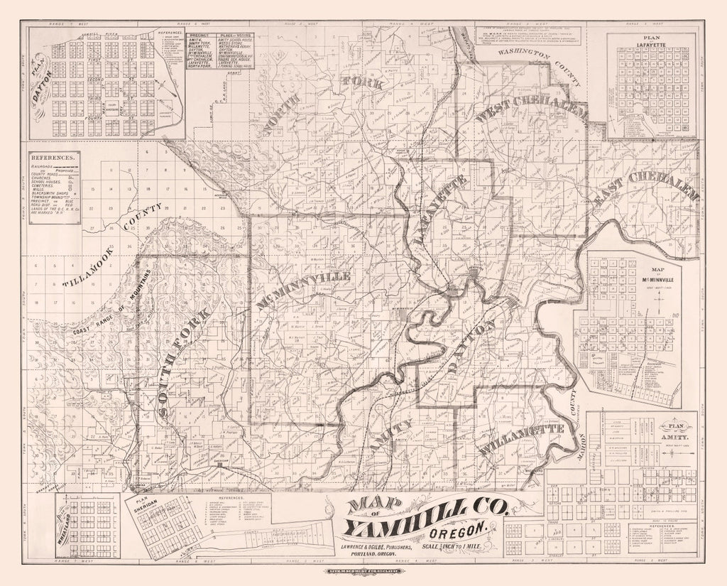 Vintage Map of Yamhill County, Oregon 1879