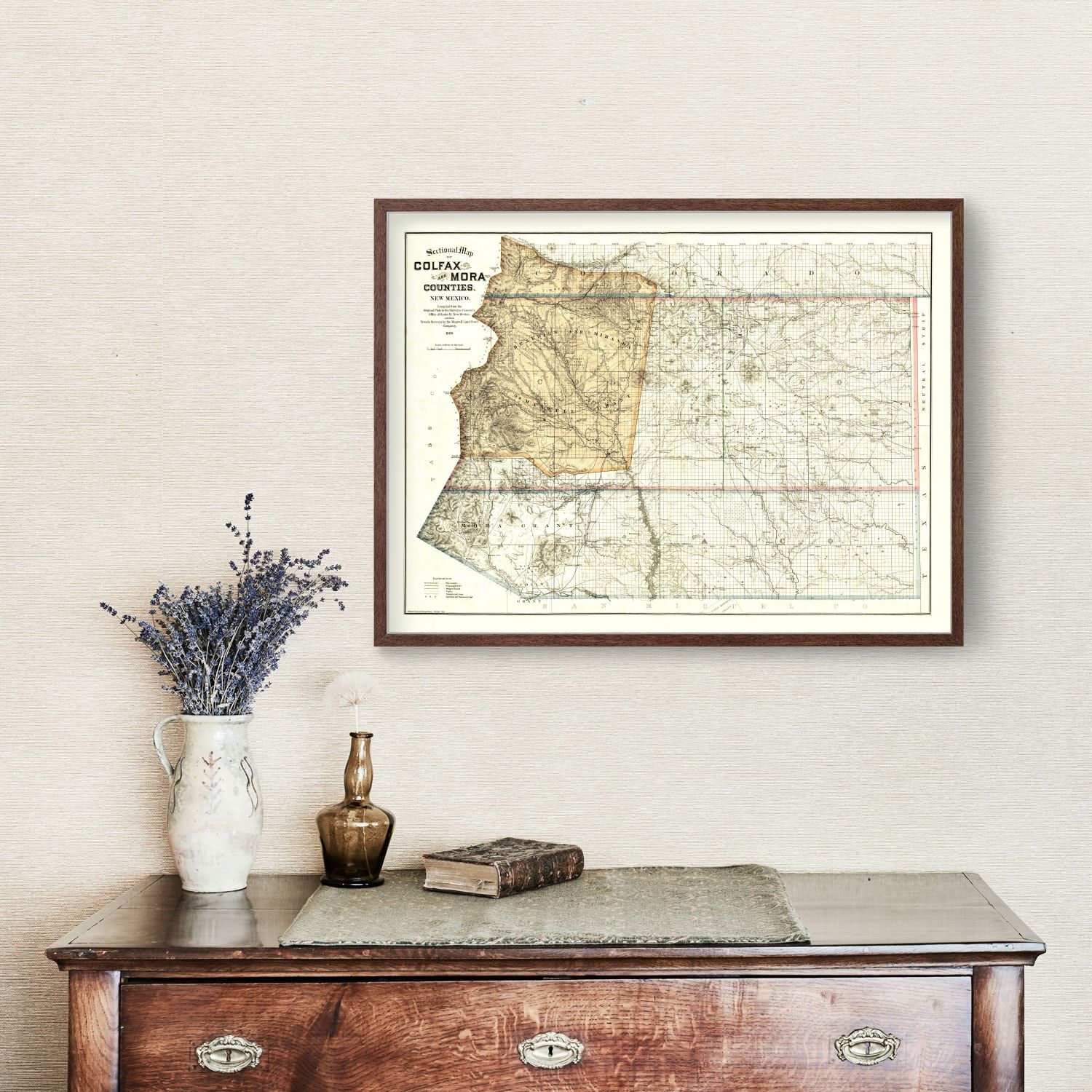 Vintage Map of Colfax County, New Mexico 1889