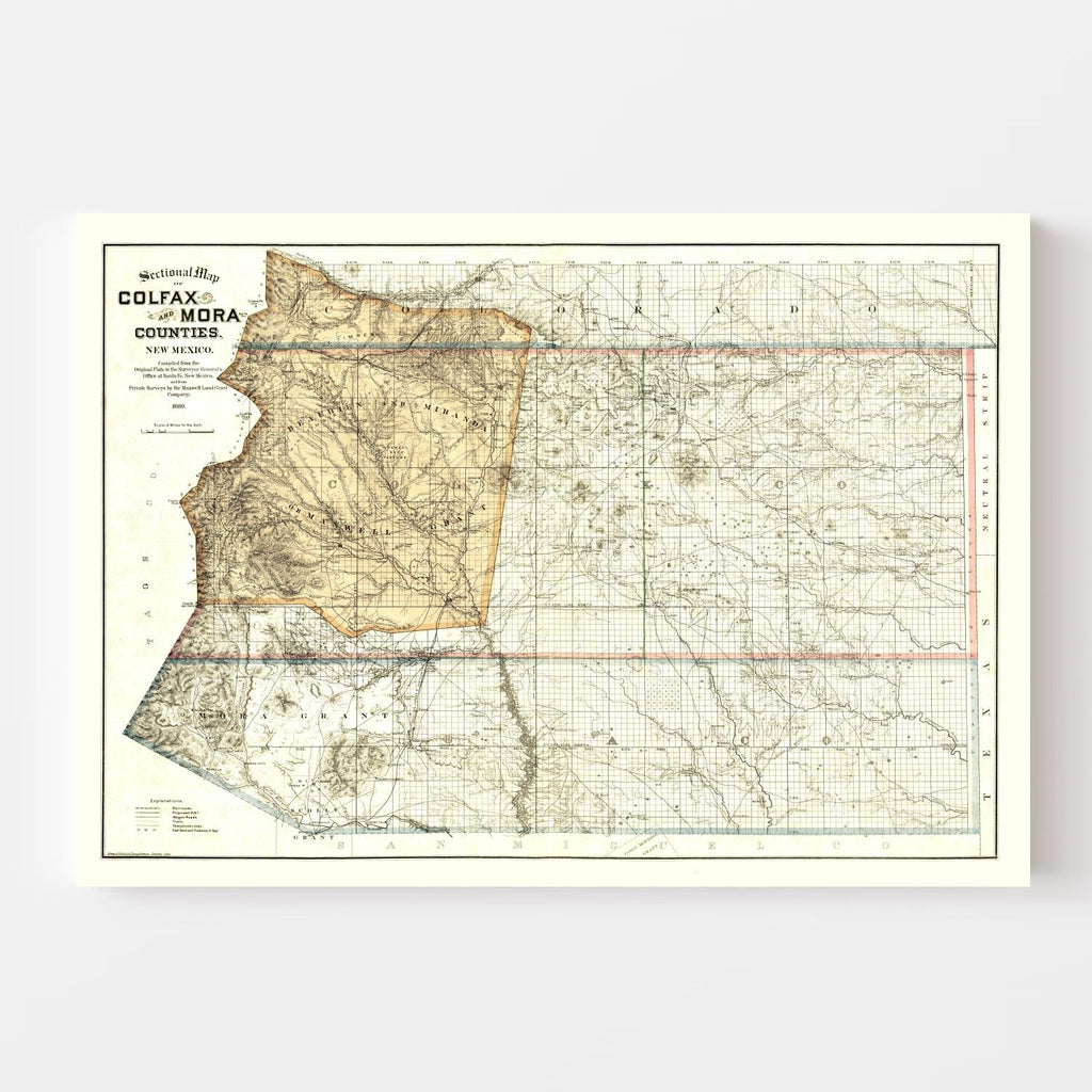 Vintage Map of Colfax County, New Mexico 1889