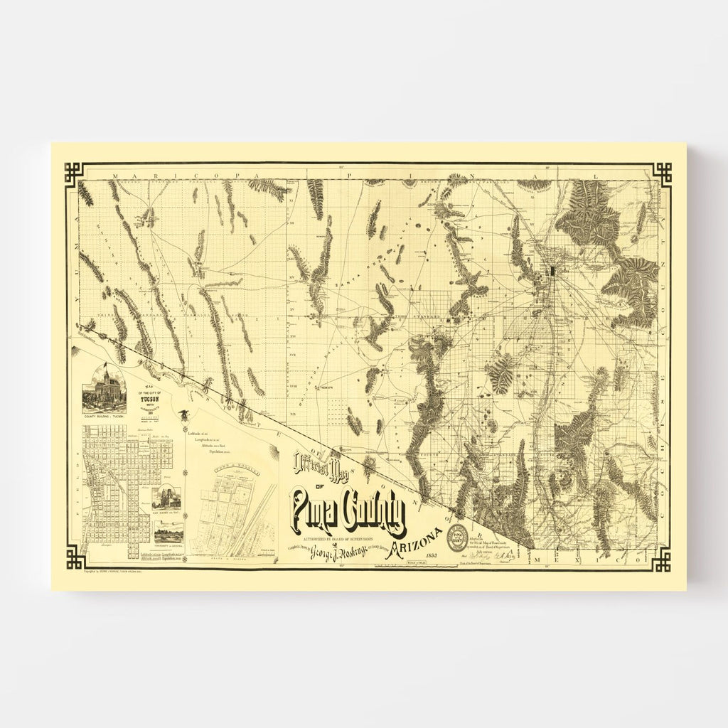 Vintage Map of Pima County, Arizona 1893