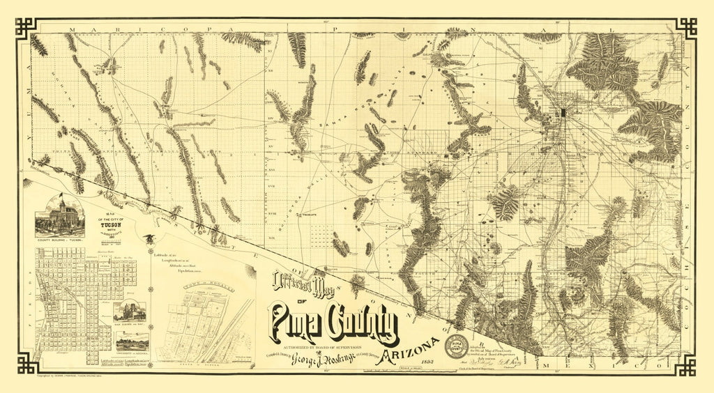 Vintage Map of Pima County, Arizona 1893