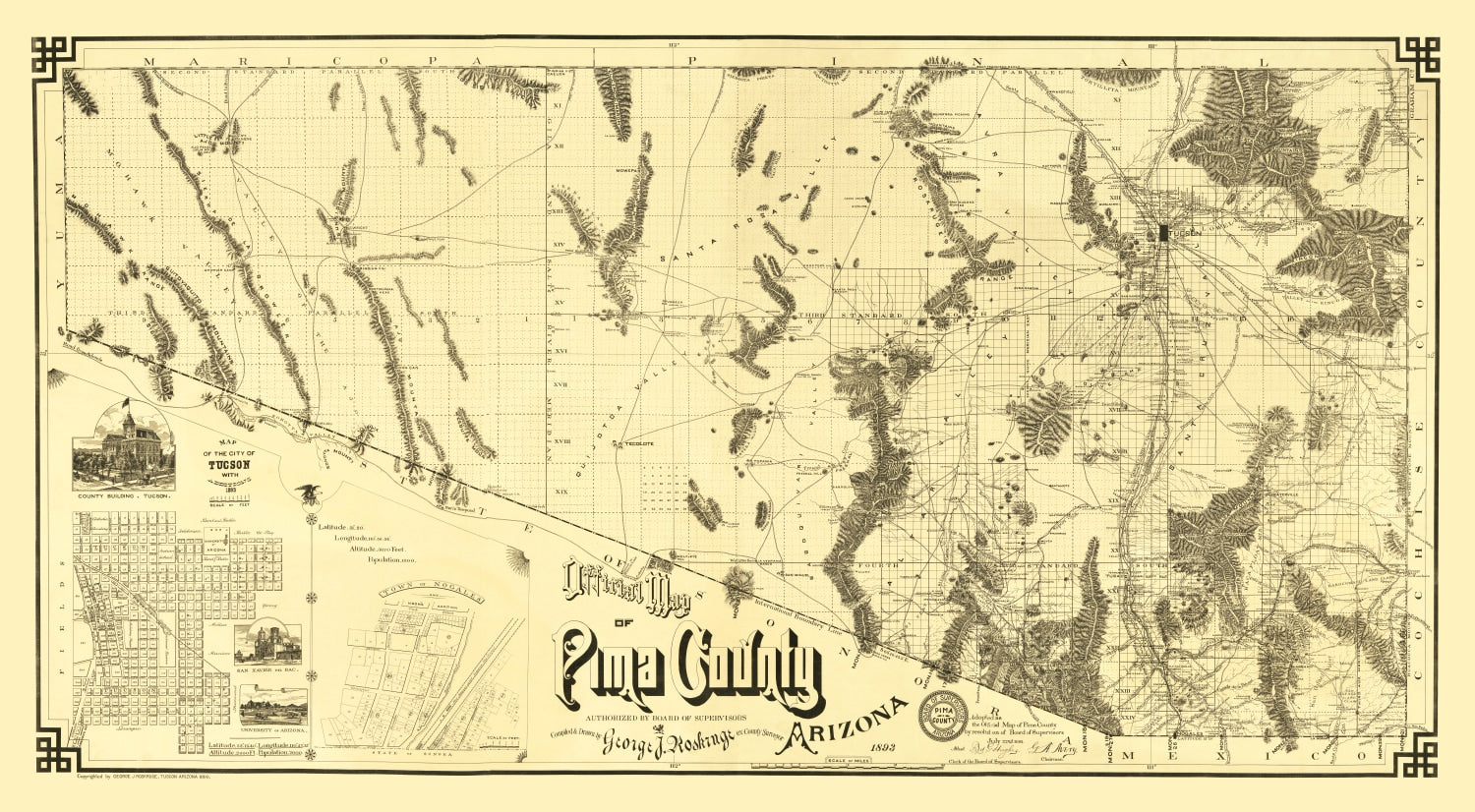 Vintage Map of Pima County, Arizona 1893