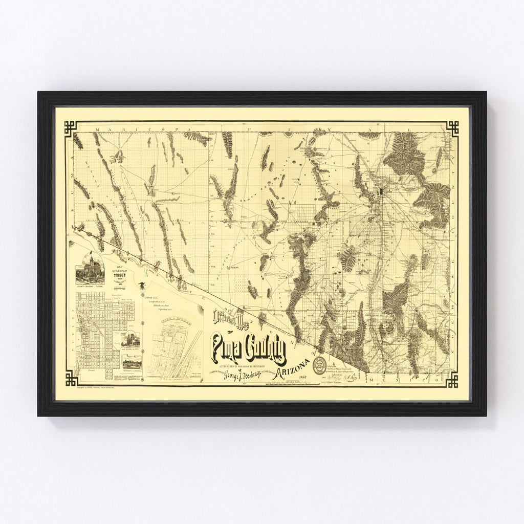 Vintage Map of Pima County, Arizona 1893