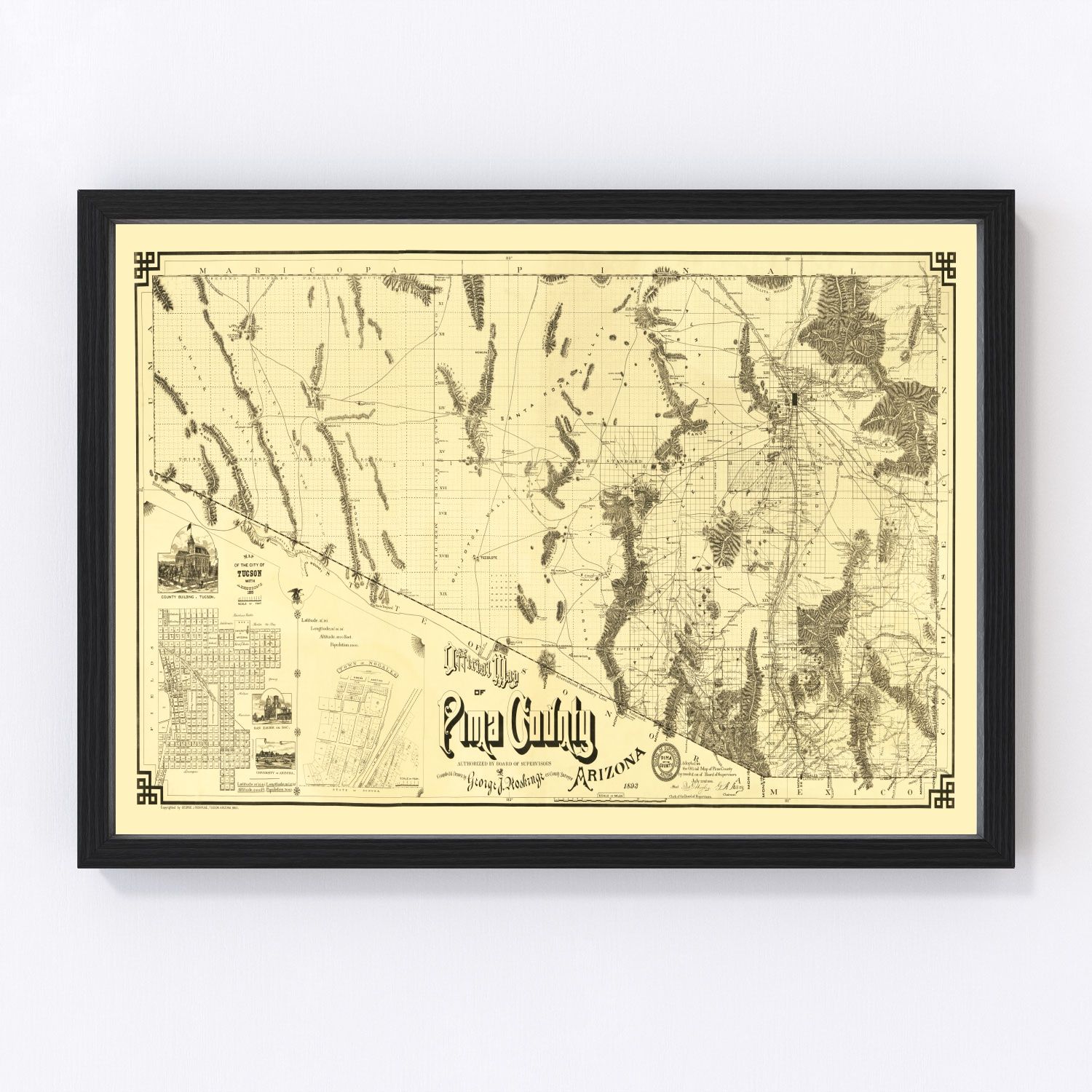 Vintage Map of Pima County, Arizona 1893