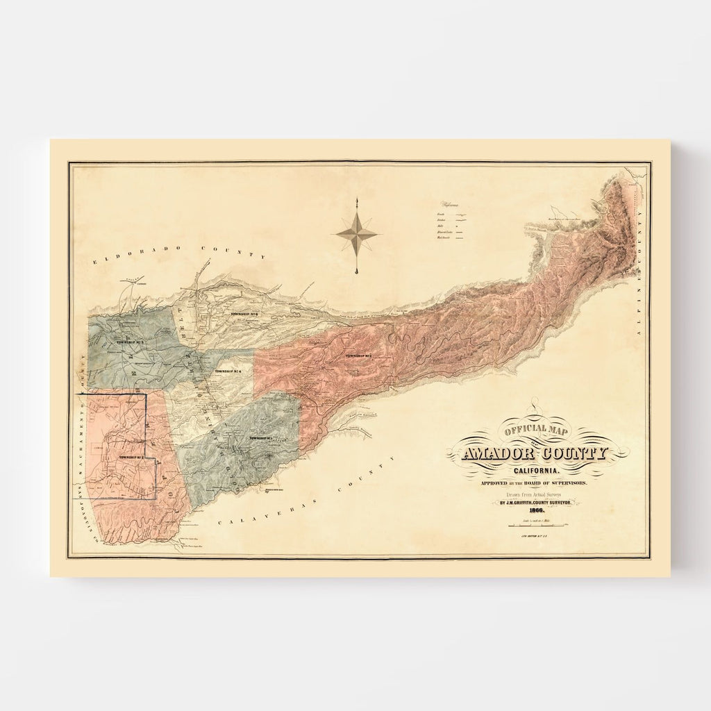 Vintage Map of Amador County, California 1866