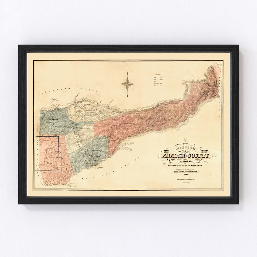 Vintage Map of Amador County, California 1866