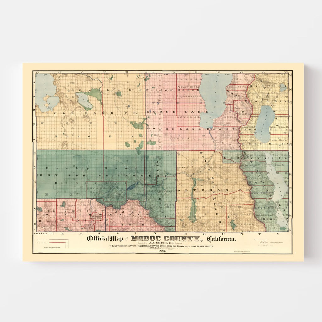 Vintage Map of Modoc County, California 1887