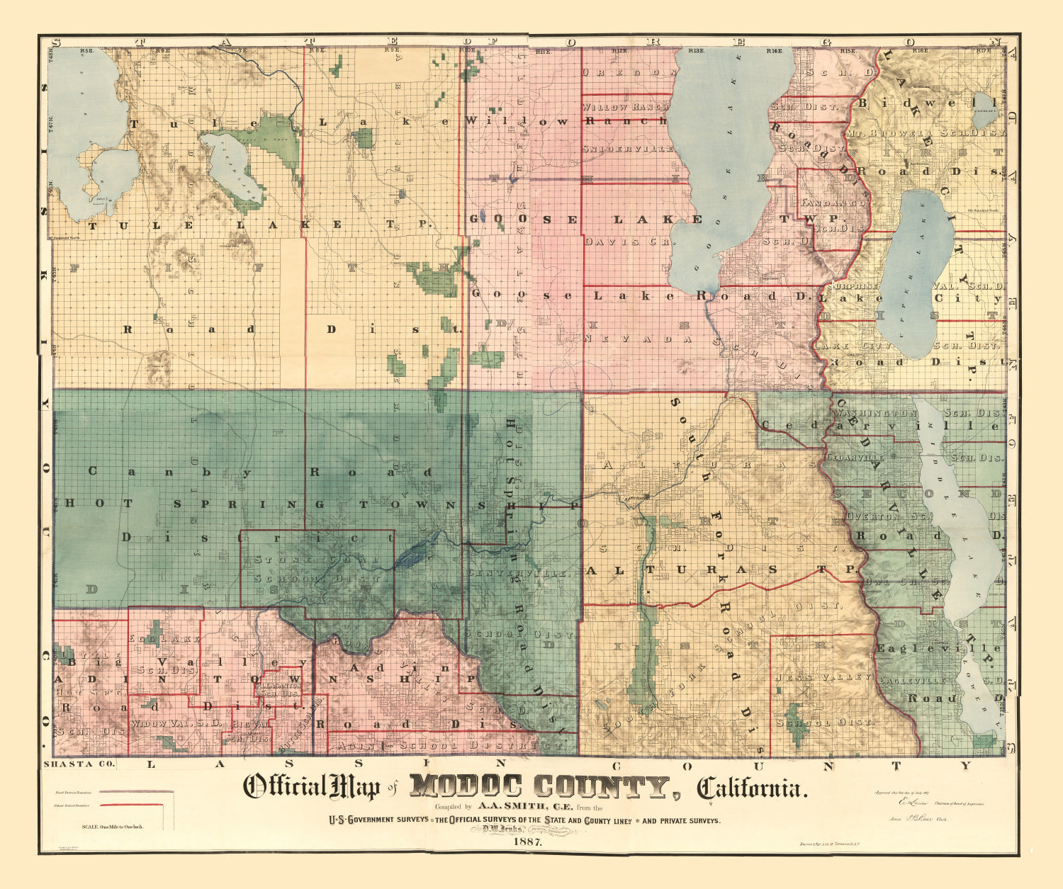 Vintage Map of Modoc County, California 1887