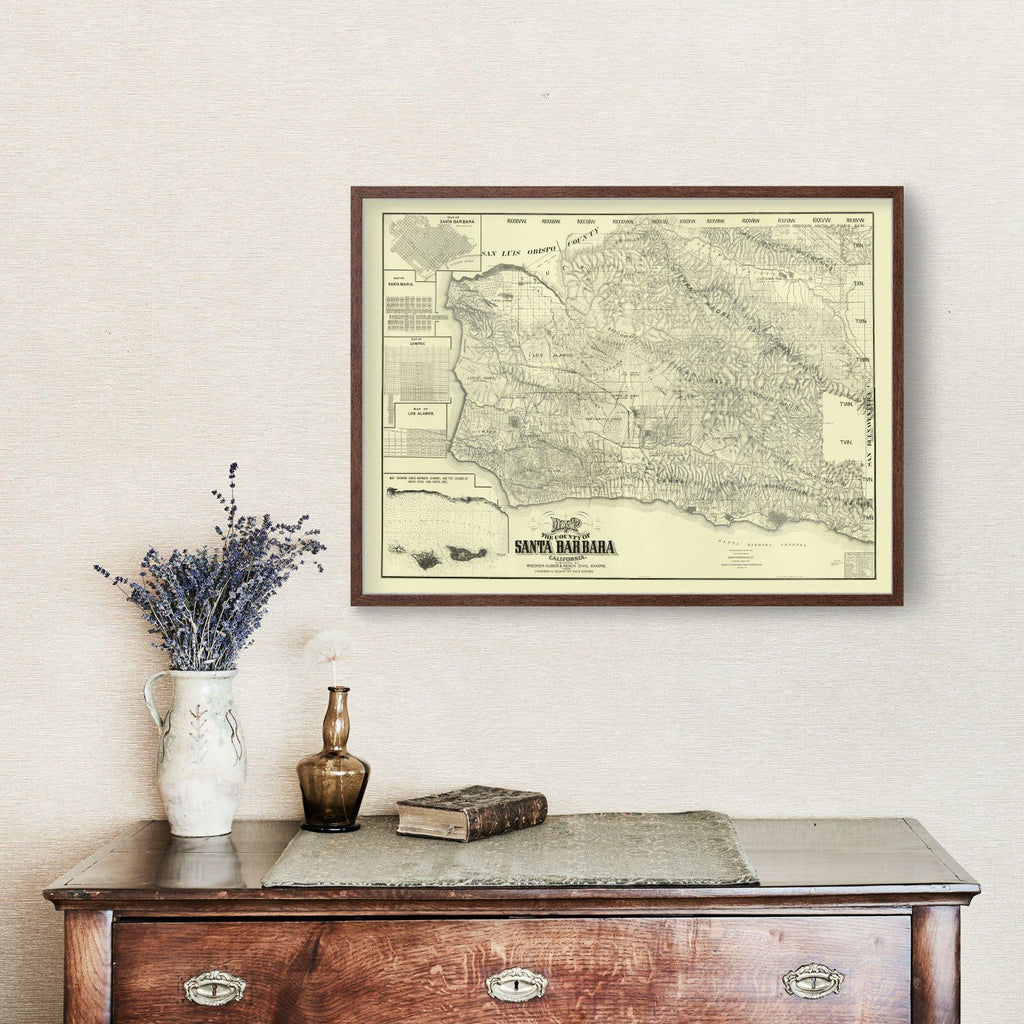 Vintage Map of Santa Barbara County, California 1889