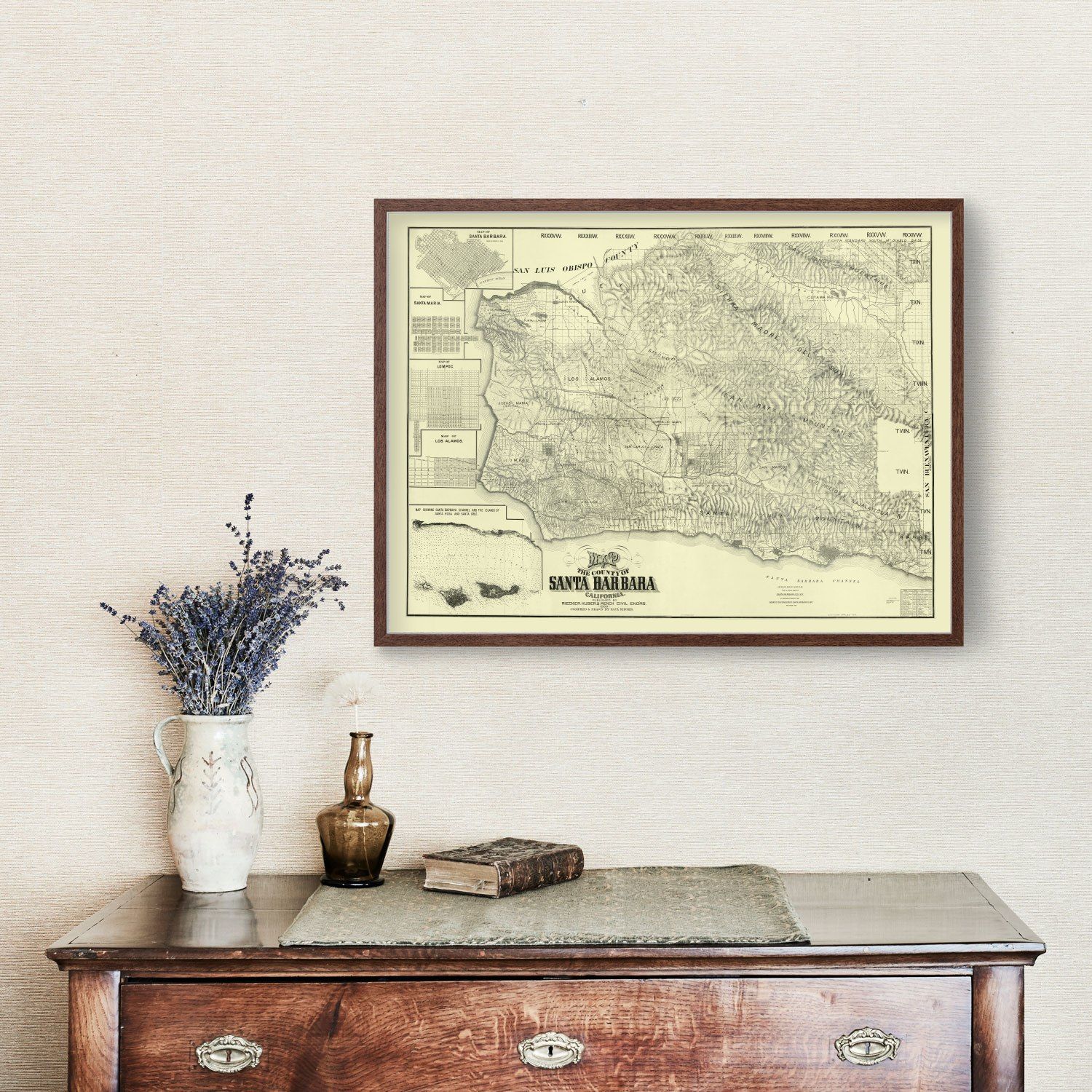 Vintage Map of Santa Barbara County, California 1889