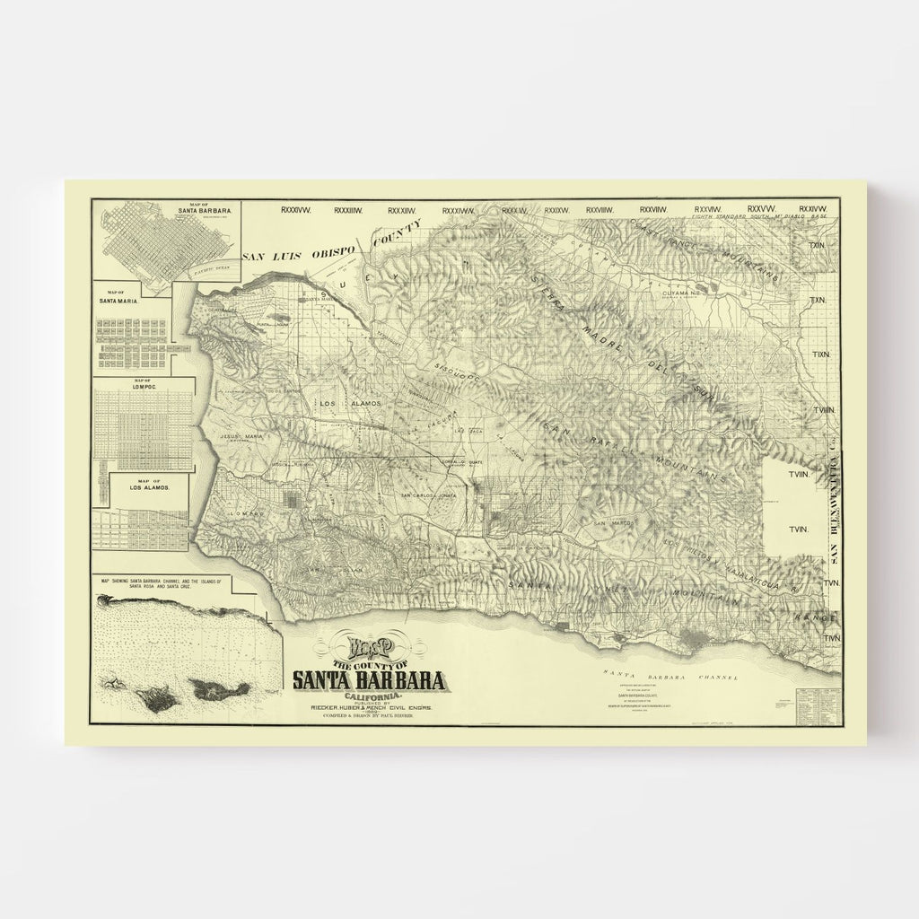 Vintage Map of Santa Barbara County, California 1889