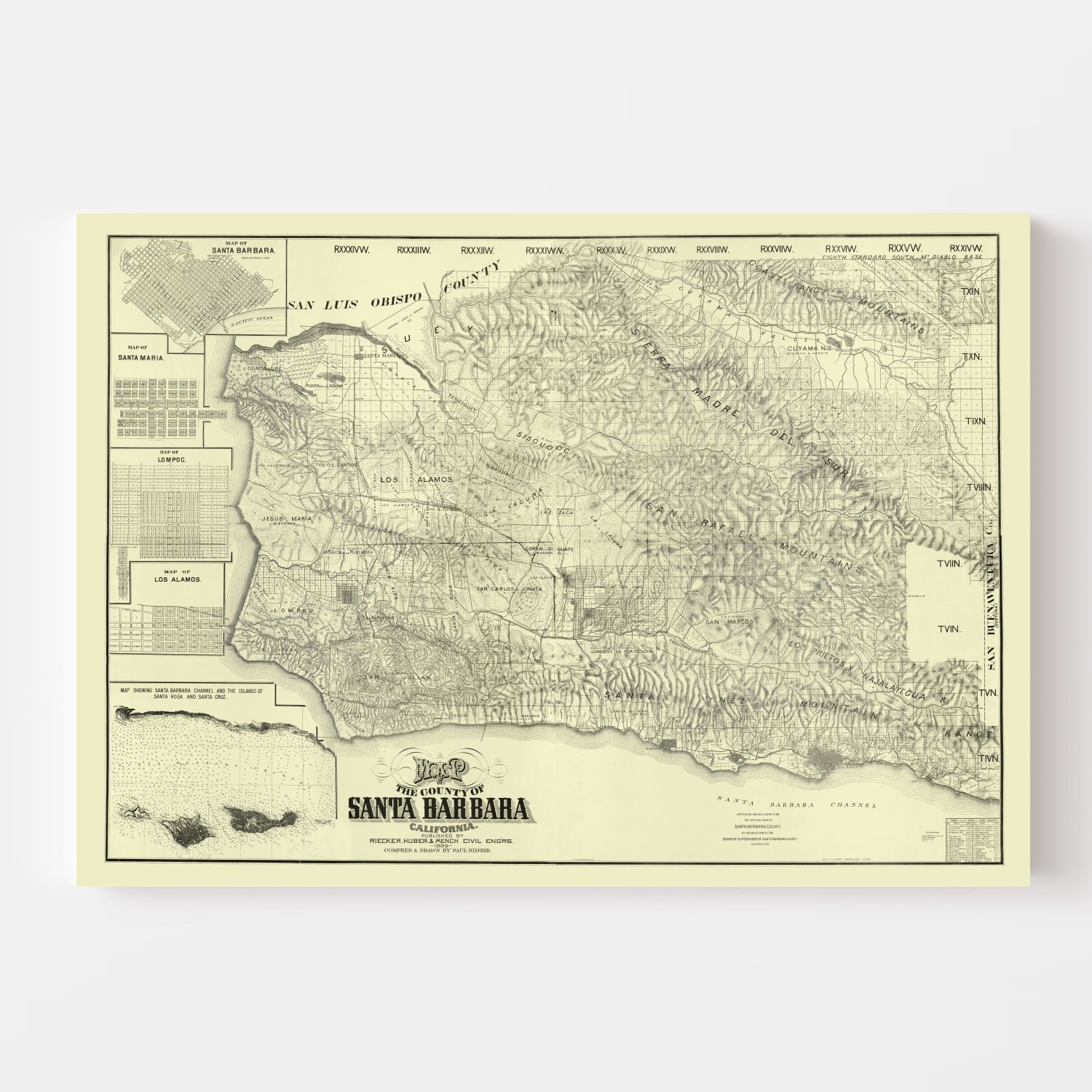Vintage Map of Santa Barbara County, California 1889