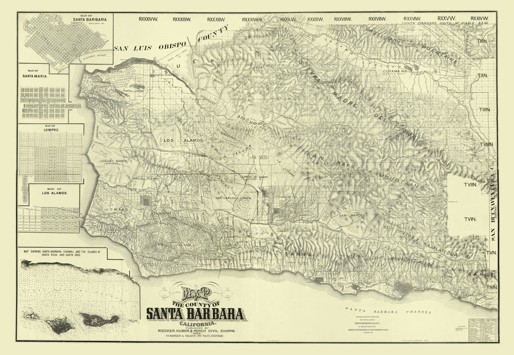 Vintage Map of Santa Barbara County, California 1889