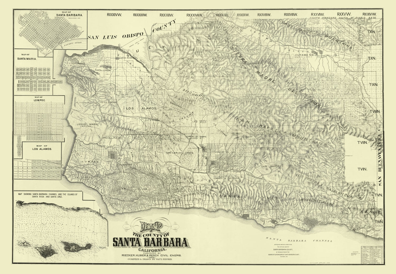 Vintage Map of Santa Barbara County, California 1889