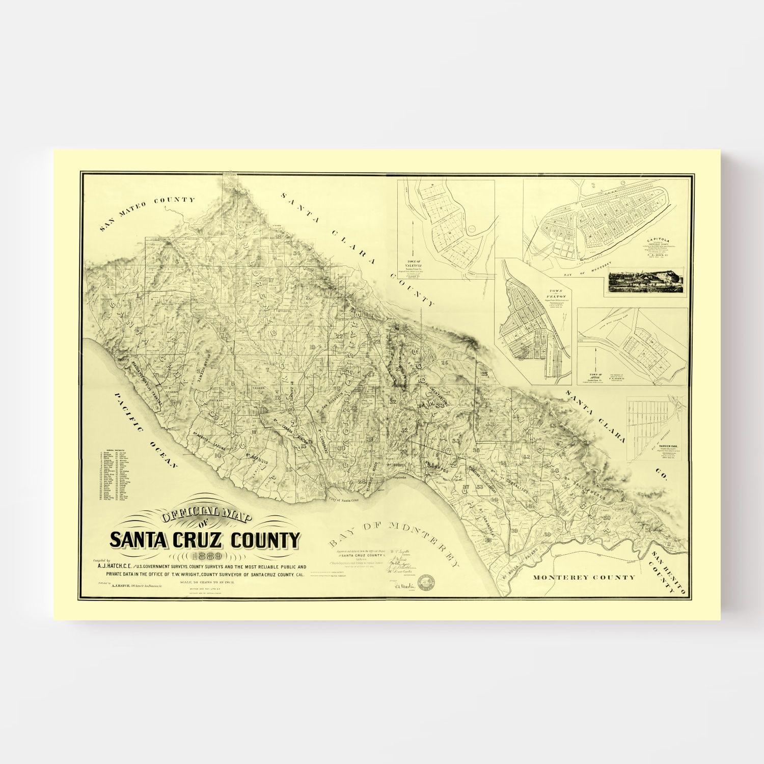 Vintage Map of Santa Cruz County, California 1889