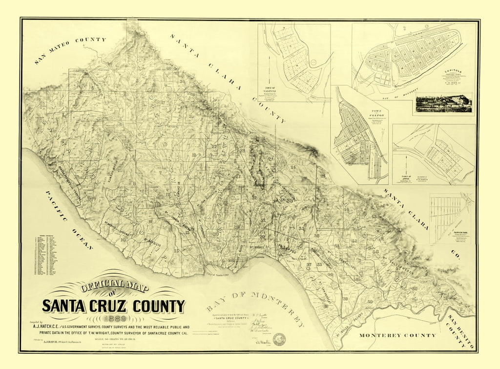 Vintage Map of Santa Cruz County, California 1889