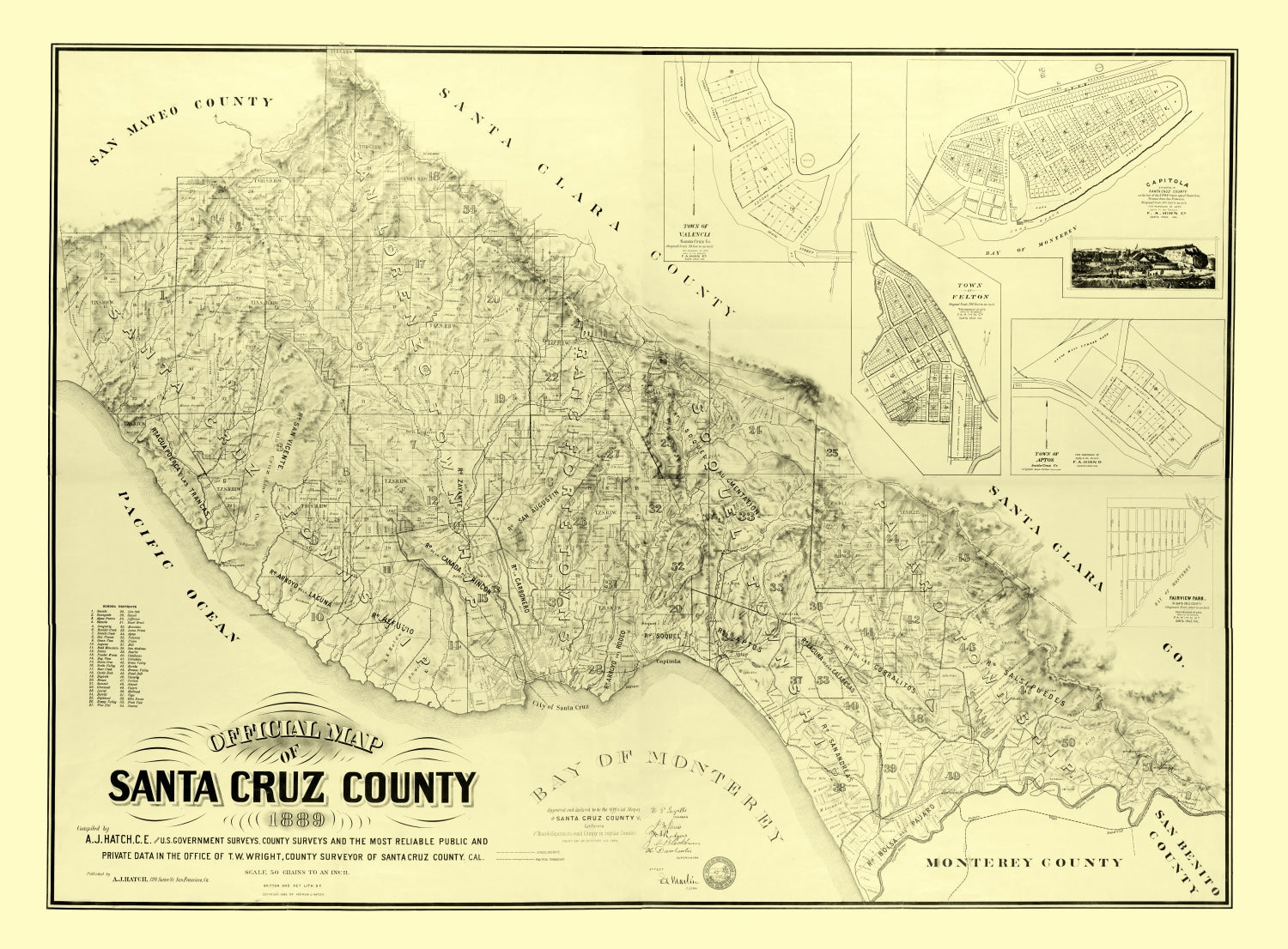 Vintage Map of Santa Cruz County, California 1889