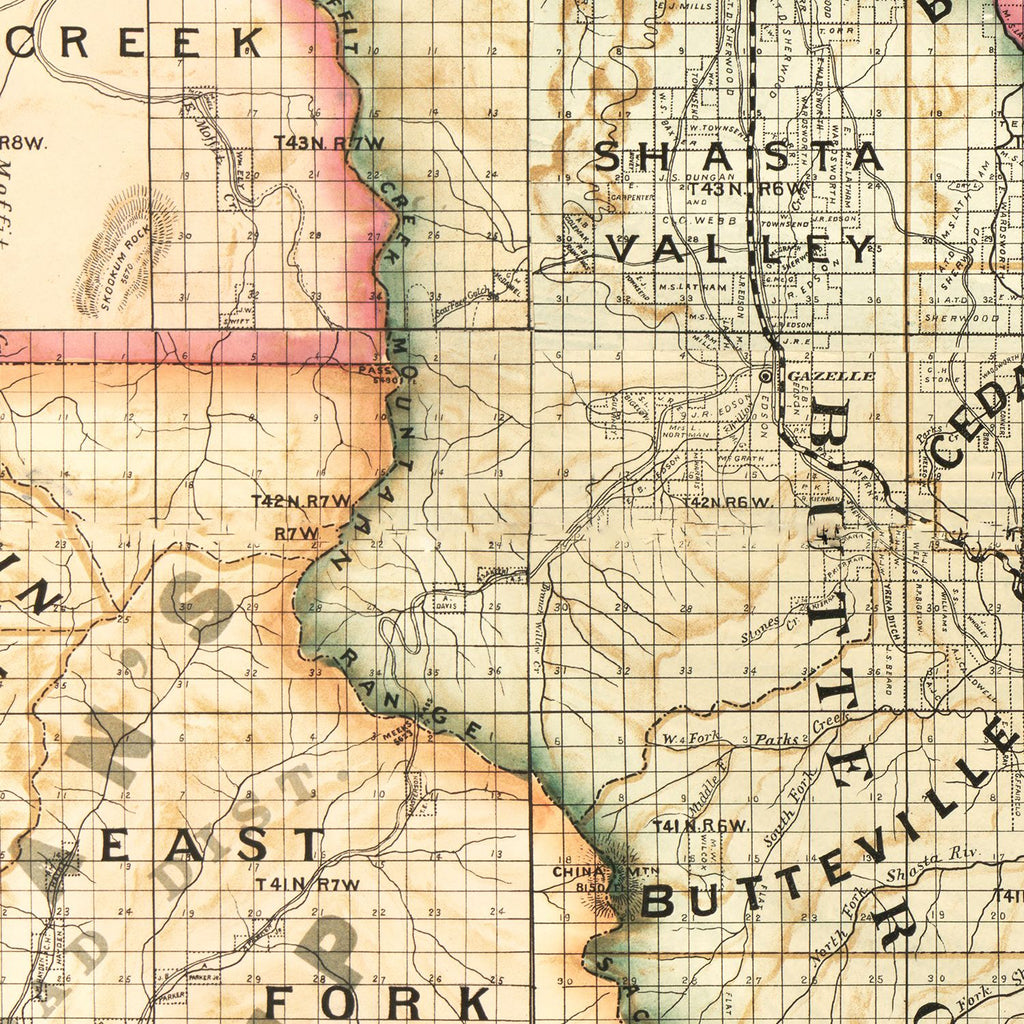 Vintage Map of Siskiyou County, California 1887