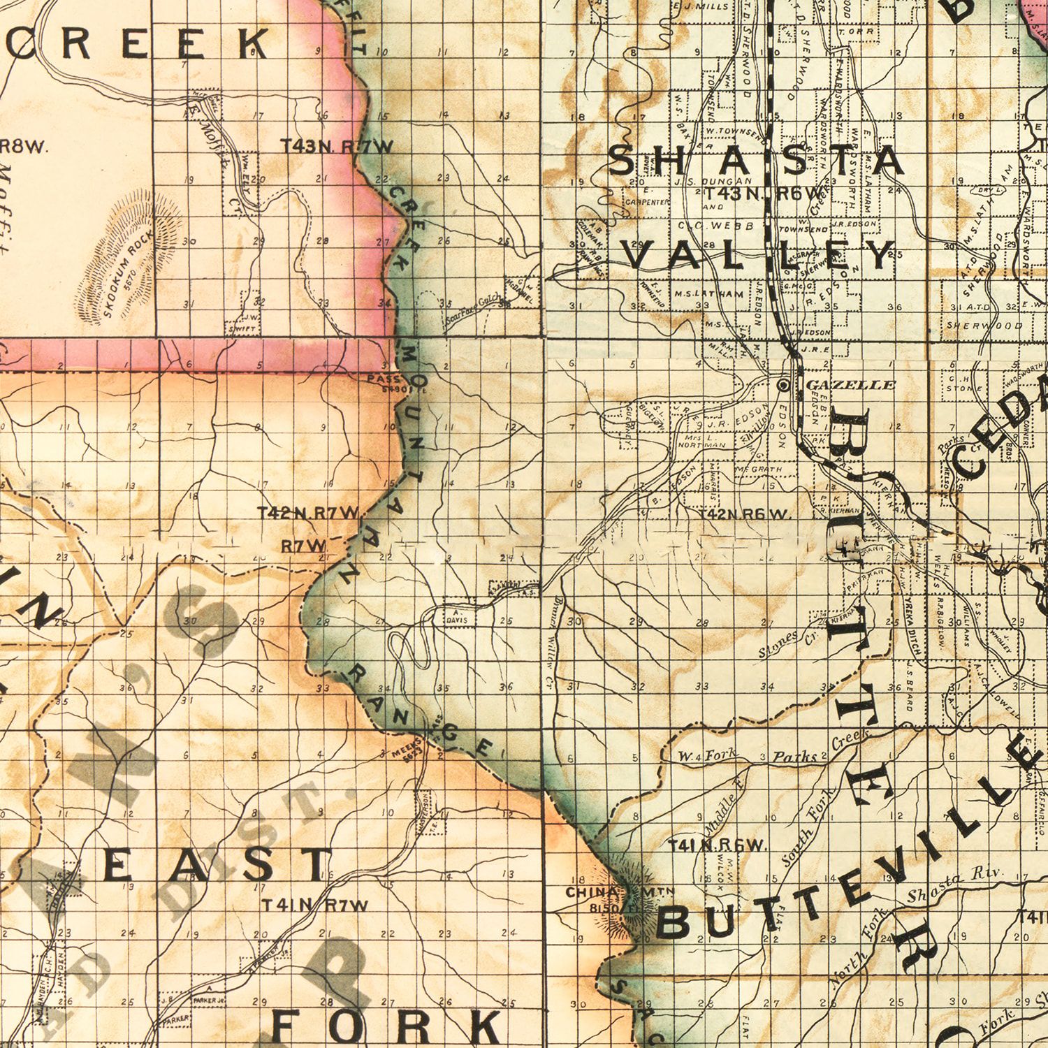 Vintage Map of Siskiyou County, California 1887