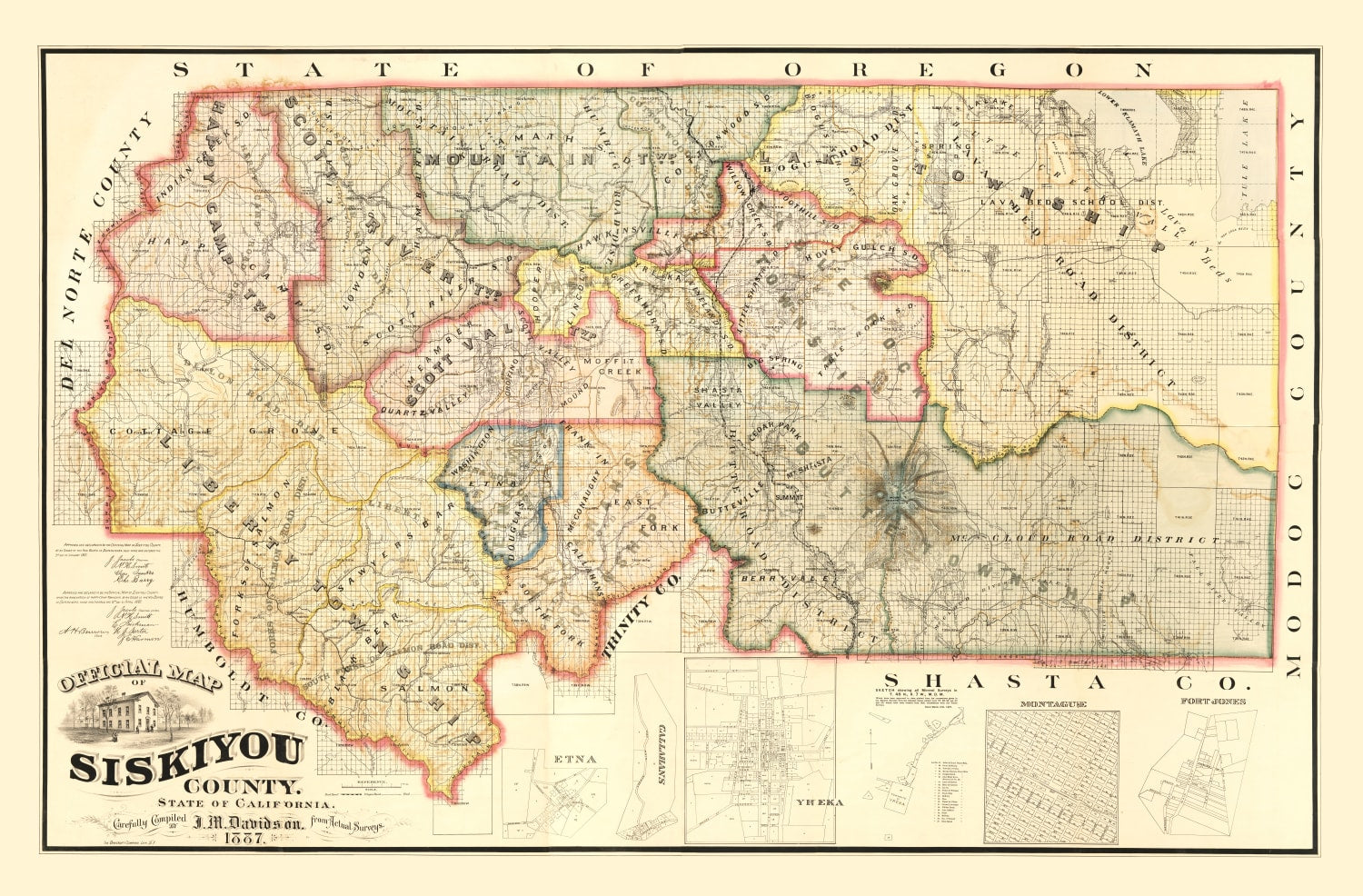 Vintage Map of Siskiyou County, California 1887
