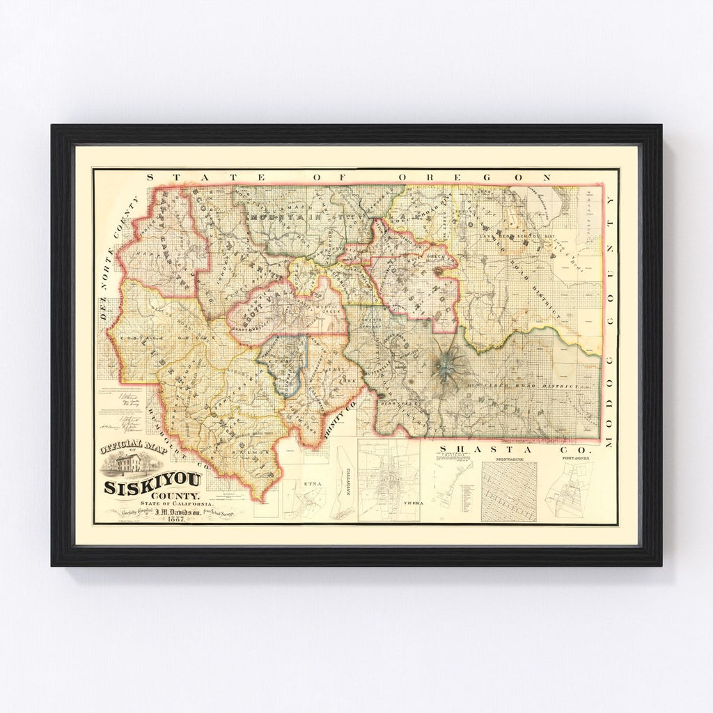 Vintage Map of Siskiyou County, California 1887