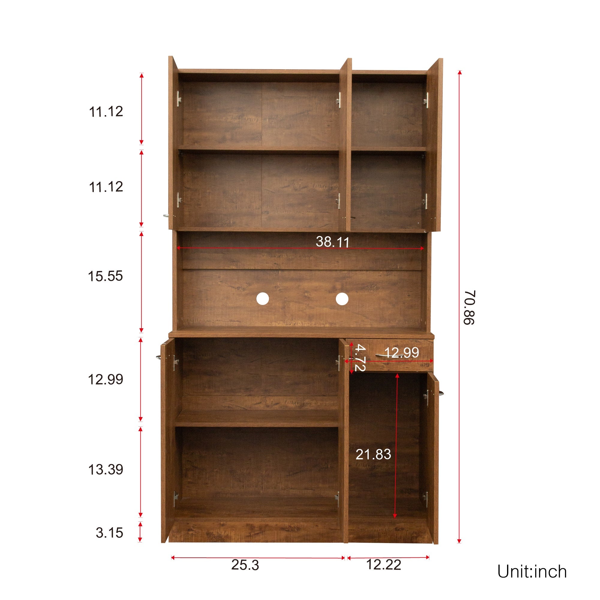 70.87' Tall Wardrobe& Kitchen Cabinet, with 6-Doors, 1-Open Shelves and 1-Drawer for bedroom,Walnut