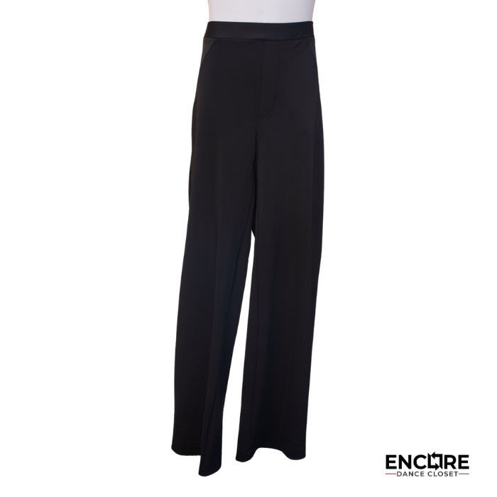Black Straight-Leg Pants with Faux Pocket