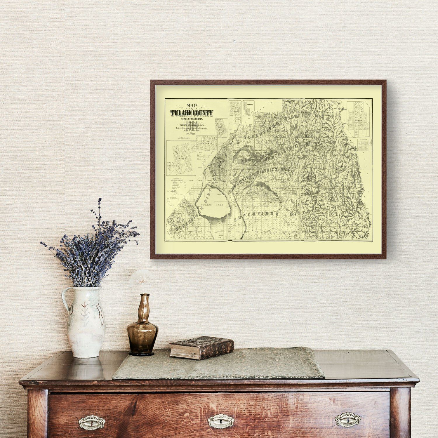Vintage Map of Tulare County, California 1884