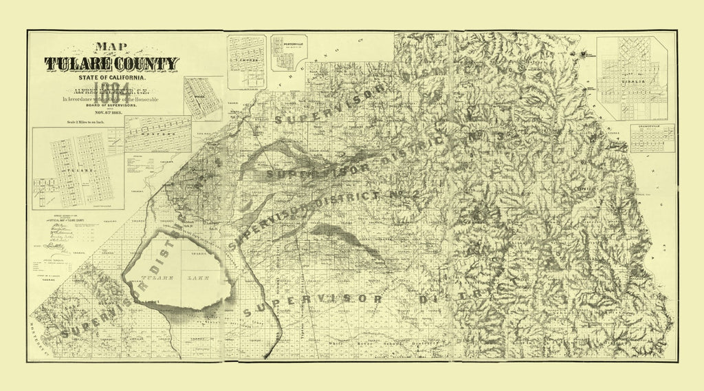 Vintage Map of Tulare County, California 1884