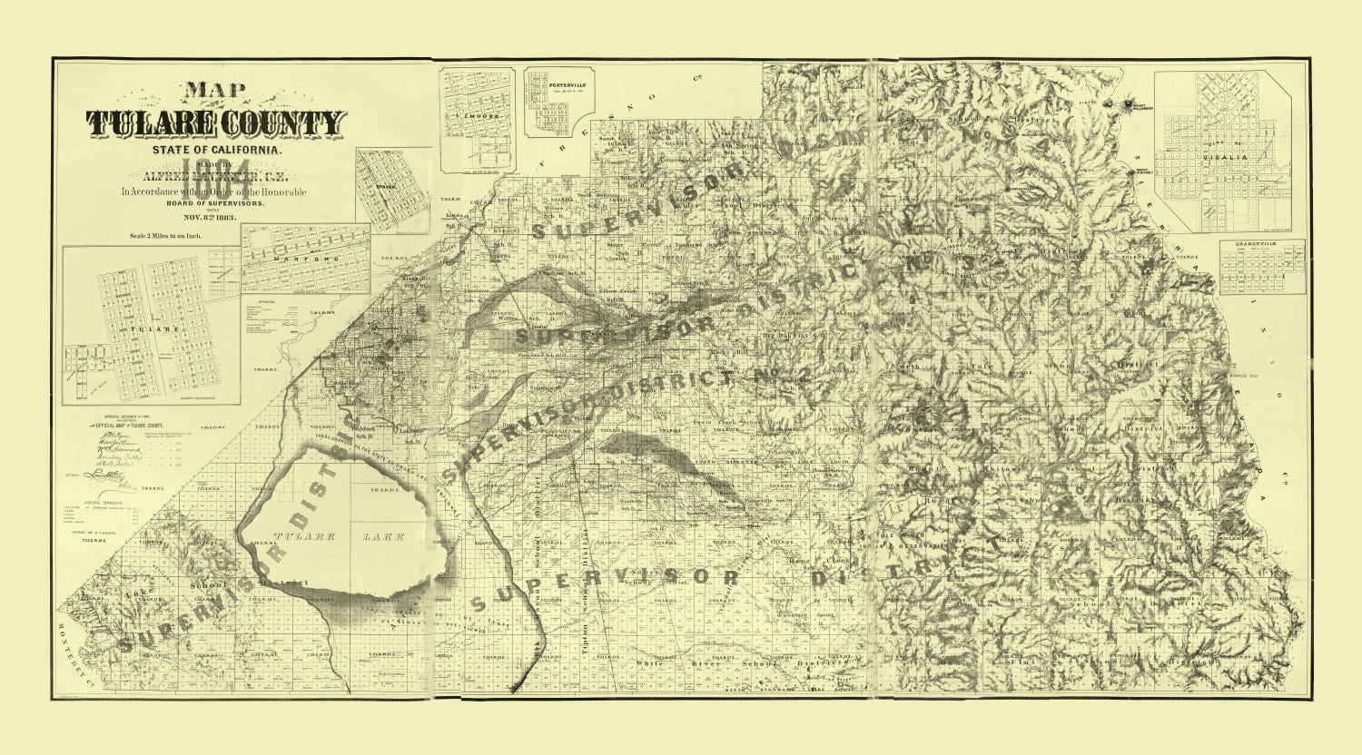 Vintage Map of Tulare County, California 1884