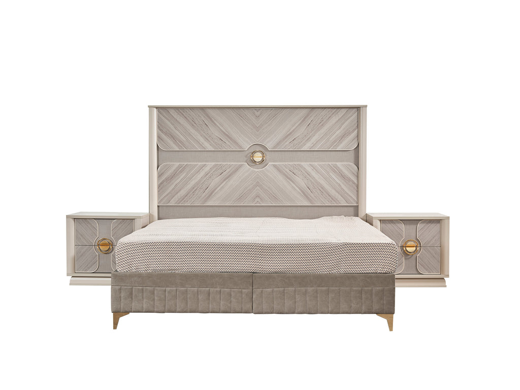 Eternity Traditional Style 4 Pc King Bedroom Set Made with Wood and Gold Accents in Beige(NJ INVENTORY)