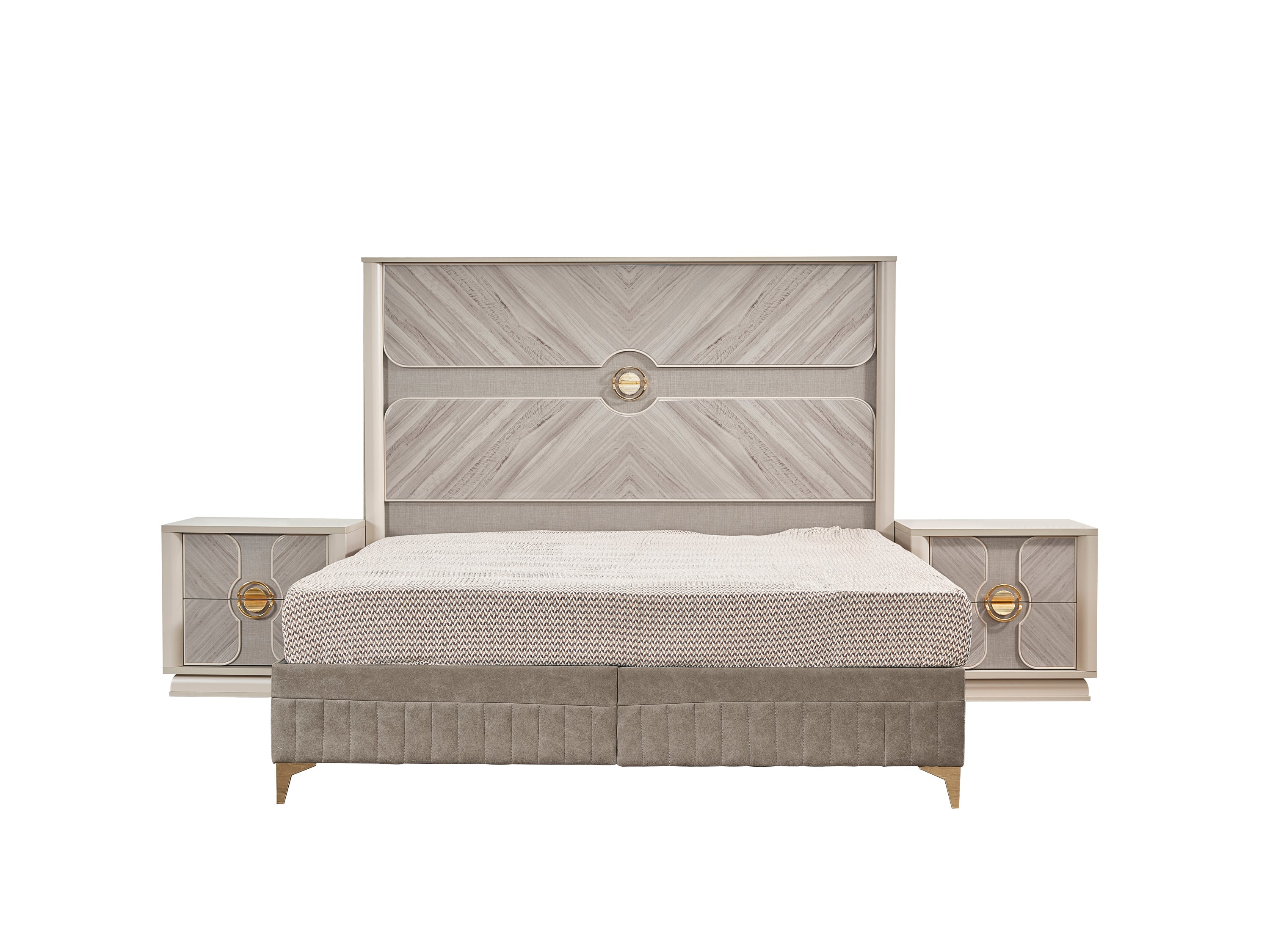 Eternity Traditional Style 4 Pc King Bedroom Set Made with Wood and Gold Accents in Beige(NJ INVENTORY)
