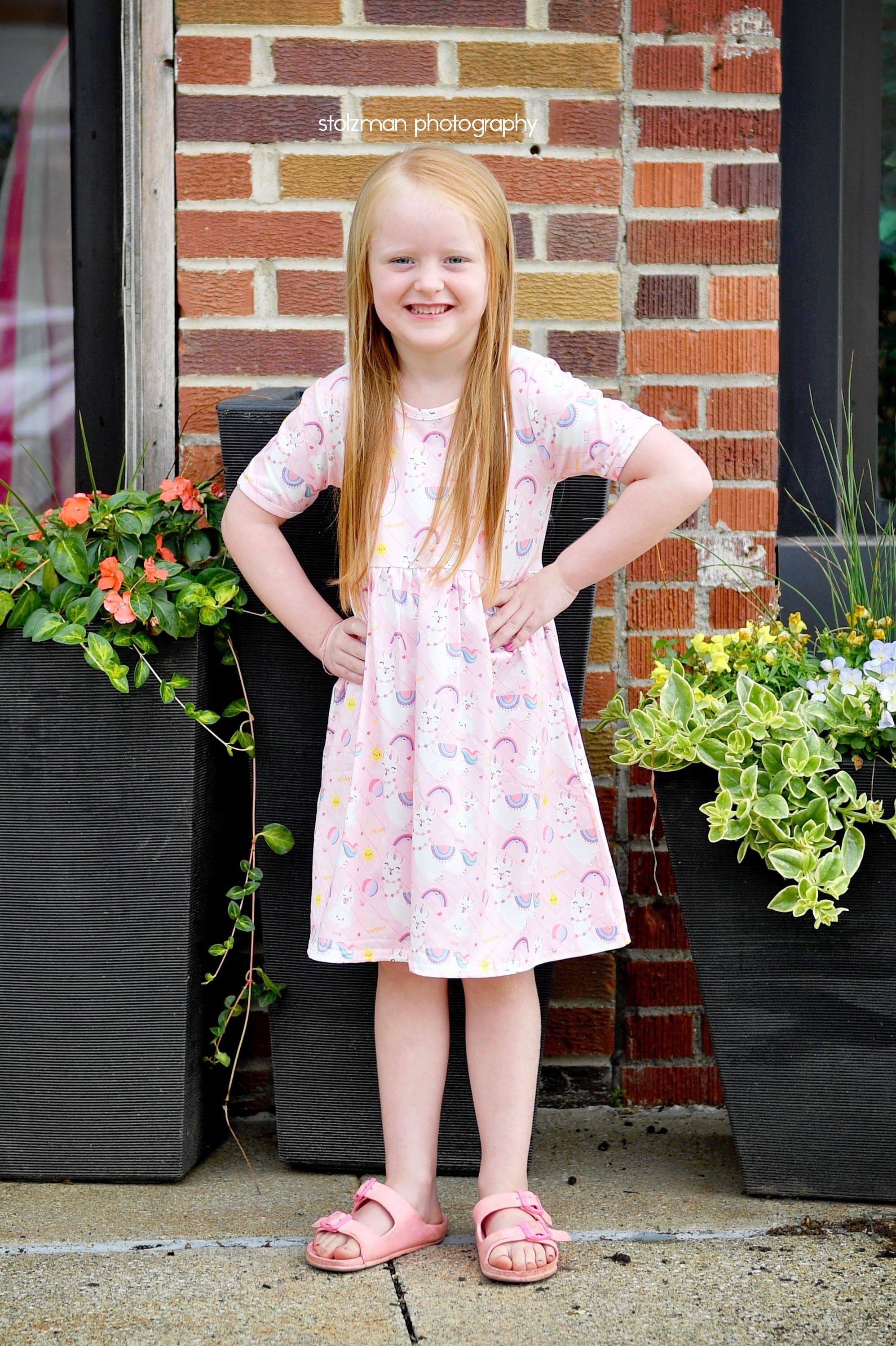 Pink Llama Short Sleeve Milk Silk Dress