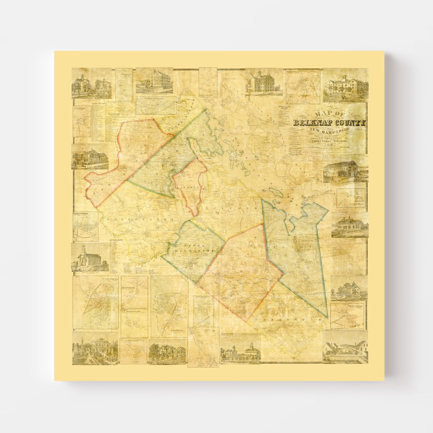 Vintage Map of Belknap County, New Hampshire 1859