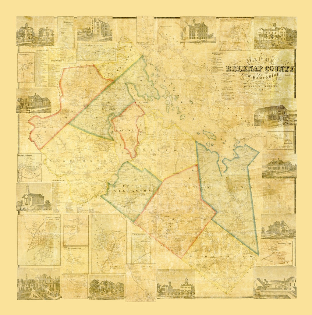 Vintage Map of Belknap County, New Hampshire 1859
