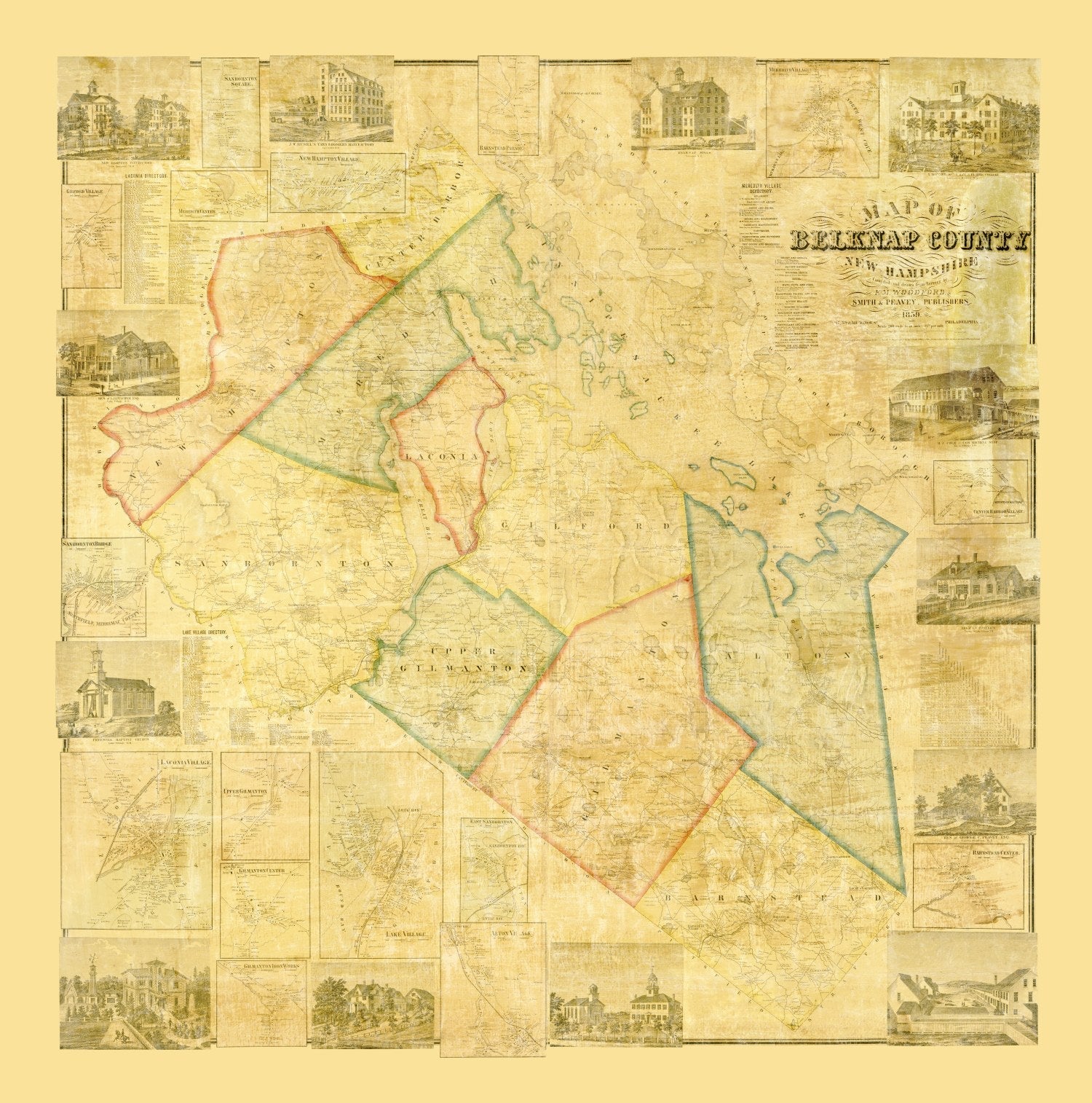 Vintage Map of Belknap County, New Hampshire 1859
