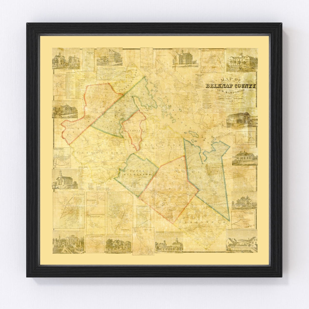 Vintage Map of Belknap County, New Hampshire 1859