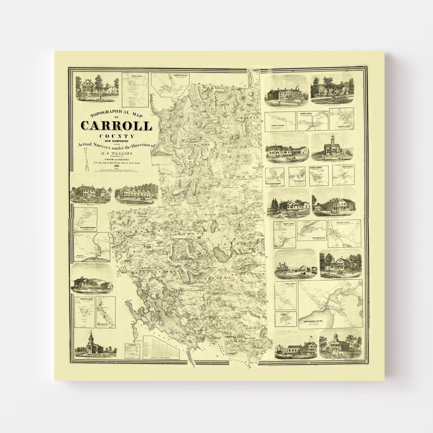 Vintage Map of Carroll County, New Hampshire 1861