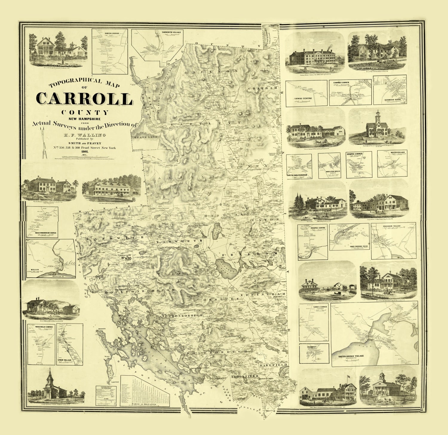 Vintage Map of Carroll County, New Hampshire 1861